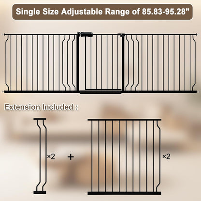 WAOWAO Baby Gate 85.83-95.24" Extra Wide Pressure Mounted Walk Through Swing Auto Close Safety