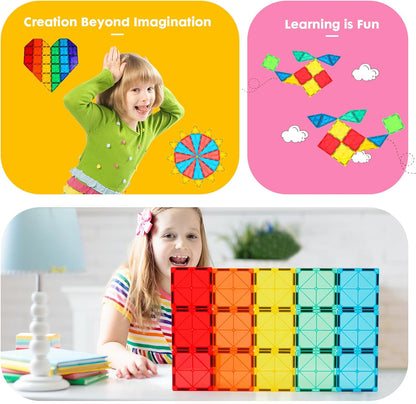 Gemmicc Magnetic Tiles, Deluxe 136 PCS Building Blocks Magnet Toys for Kids,3D Magnet Puzzles