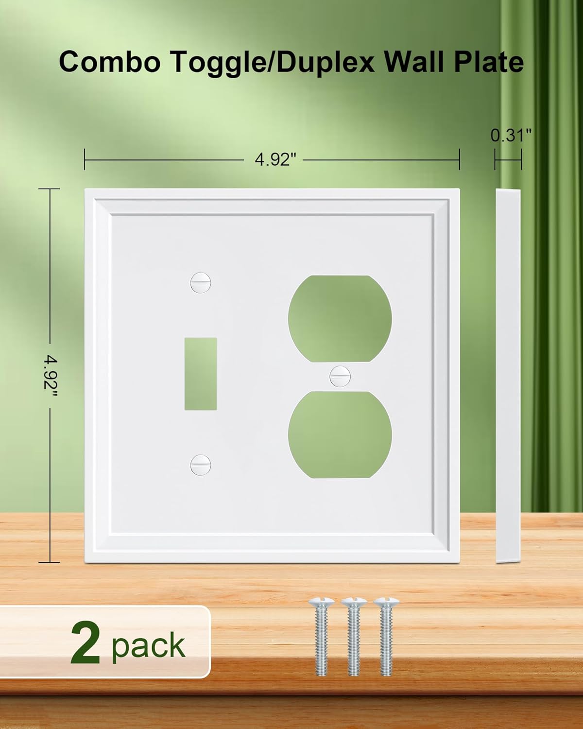 2-Pack Combo Toggle/Duplex Light Switch Cover Plate, Pure White Wall Outlet Cover Plate, Natural