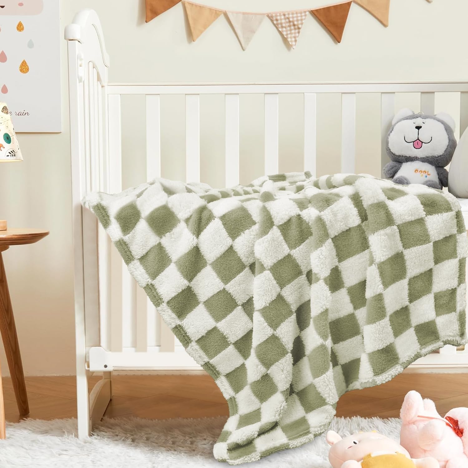 HOMRITAR Checkered Baby Blankets for Boys Girls Warm Cozy Reversible Toddler Blanket, Fluffy Fuzzy