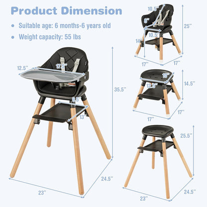 BABY JOY Baby High Chair, 6 in 1 Convertible Wooden High Chair for Babies & Toddlers with