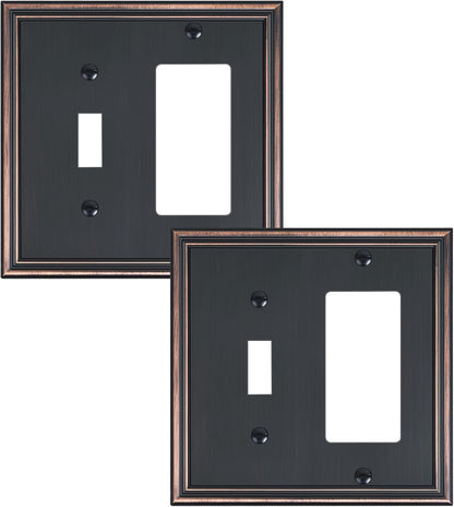 2-Pack Combo Toggle/Decorator Light Switch Cover Plate, Aged Bronze Decorative Electrical Outlet