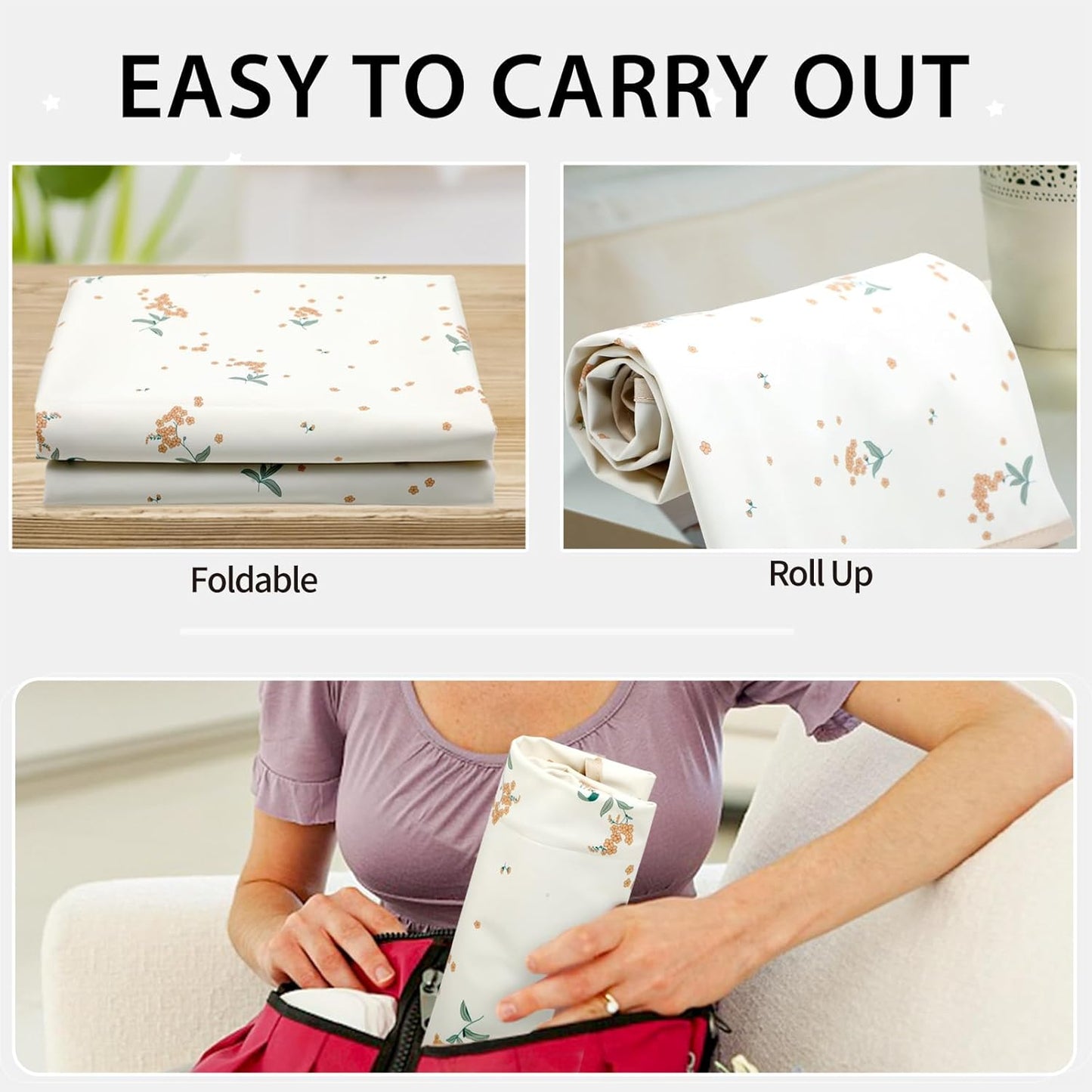 Vegan Leather Baby Changing Mat - Wipeable Portable Changing Pad, Foldable Travel Changing Mat for