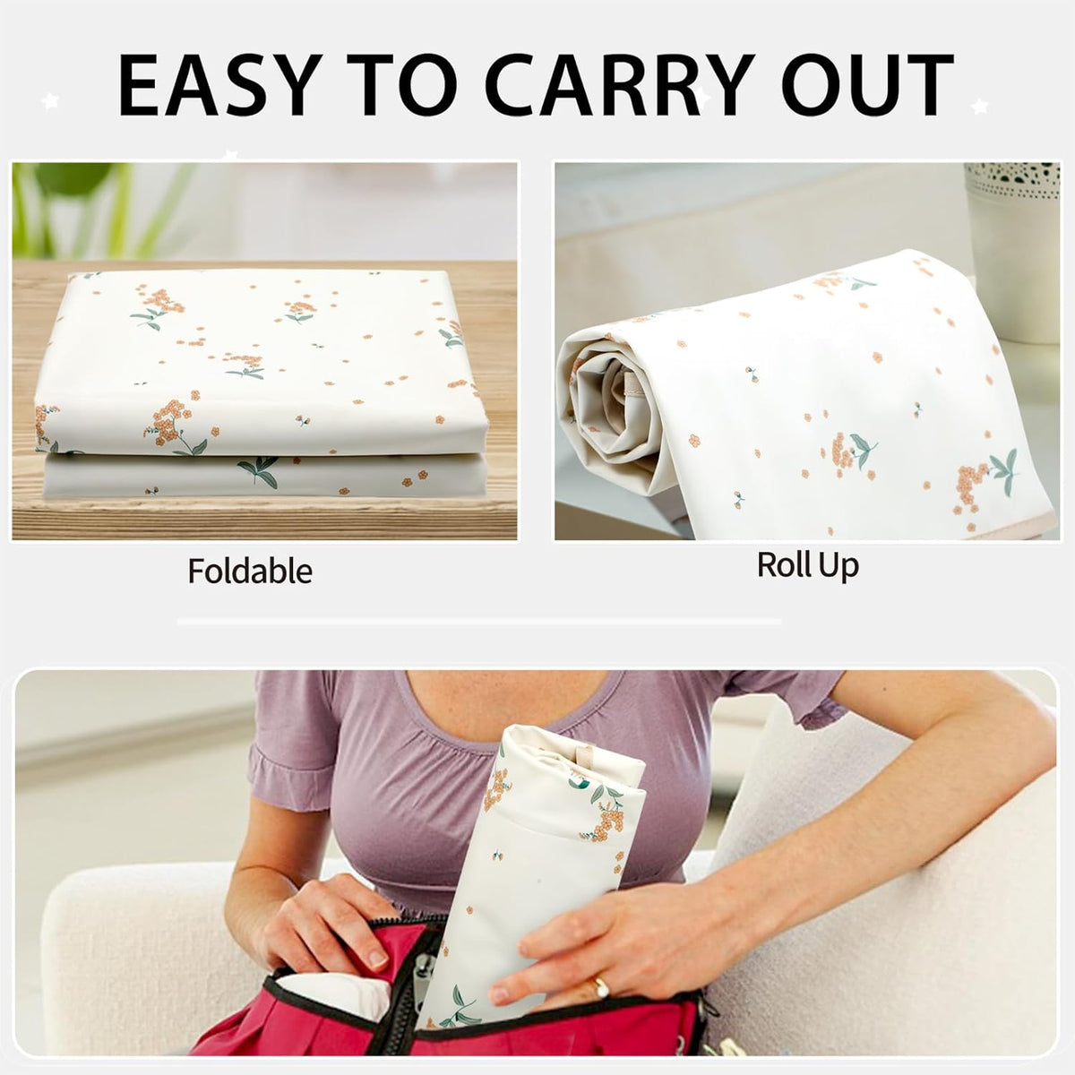 Vegan Leather Baby Changing Mat - Wipeable Portable Changing Pad, Foldable Travel Changing Mat for