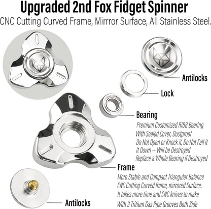 FREELOVE Metal Fidget Spinner, Stainless Steel Heavy, Long Spinning Toys, Cool Silent, Small Mini