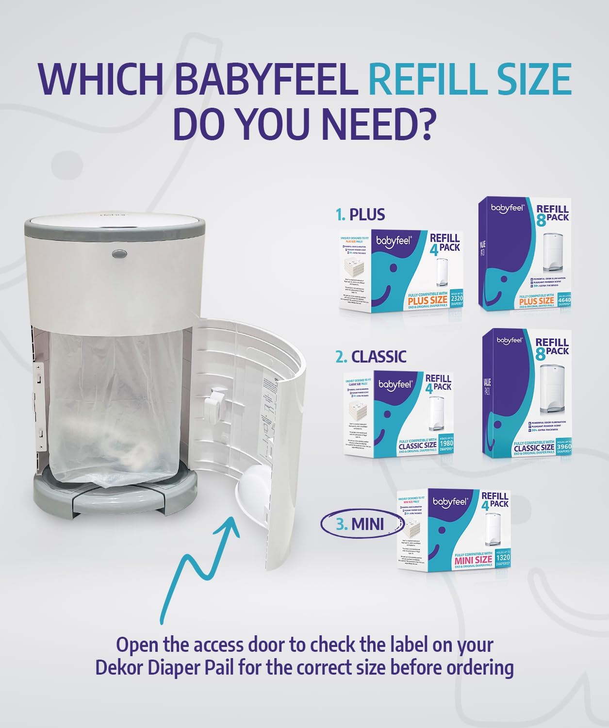 Babyfeel Refills Compatible with DEKOR MINI Diaper Pails | 4 Pack | Exclusive 20% Extra Thickness |