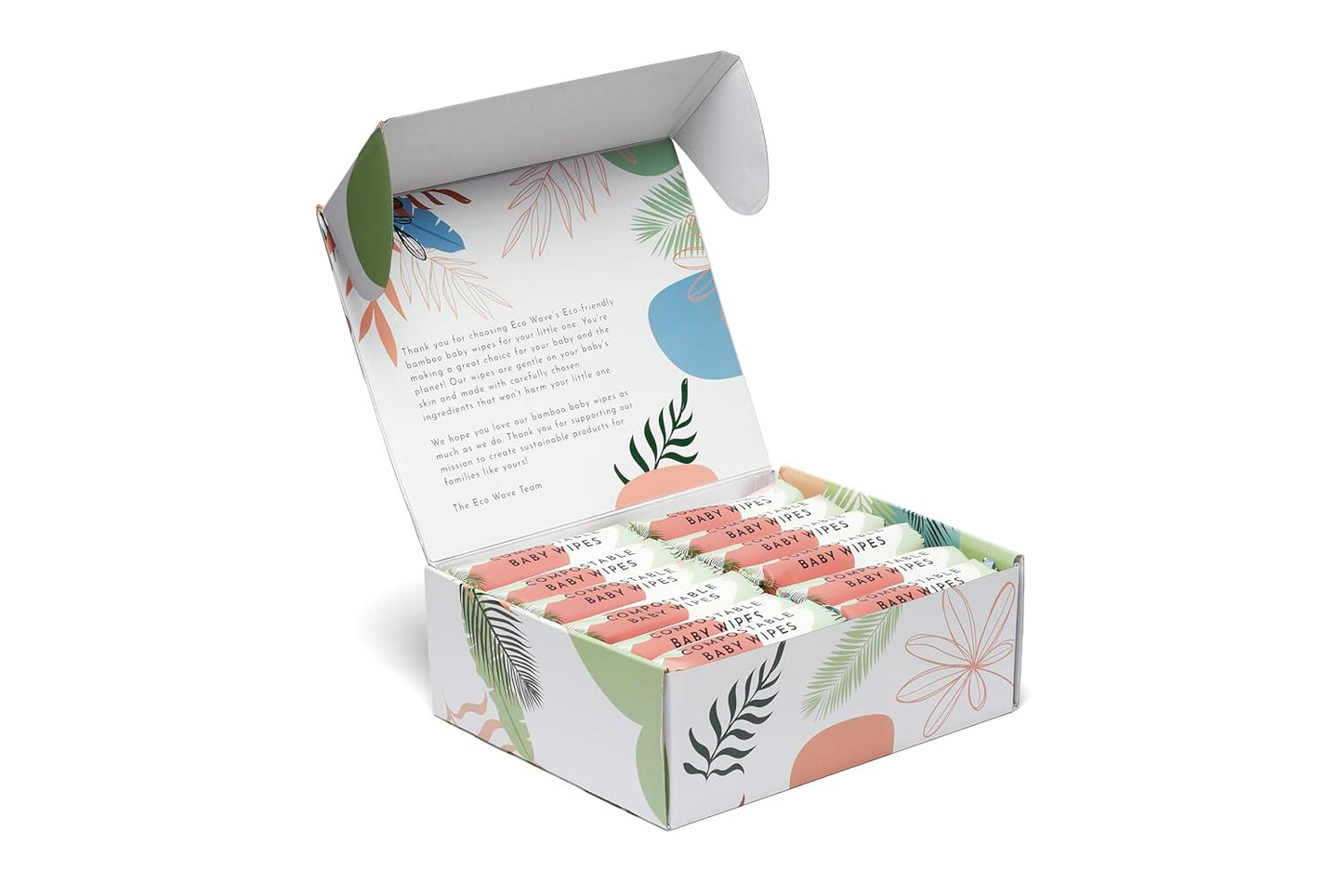 Eco Wave Baby Wipes, 100% Compostable Eco-Friendly Bamboo Wipes, Unscented, Hypoallergenic, Vegan