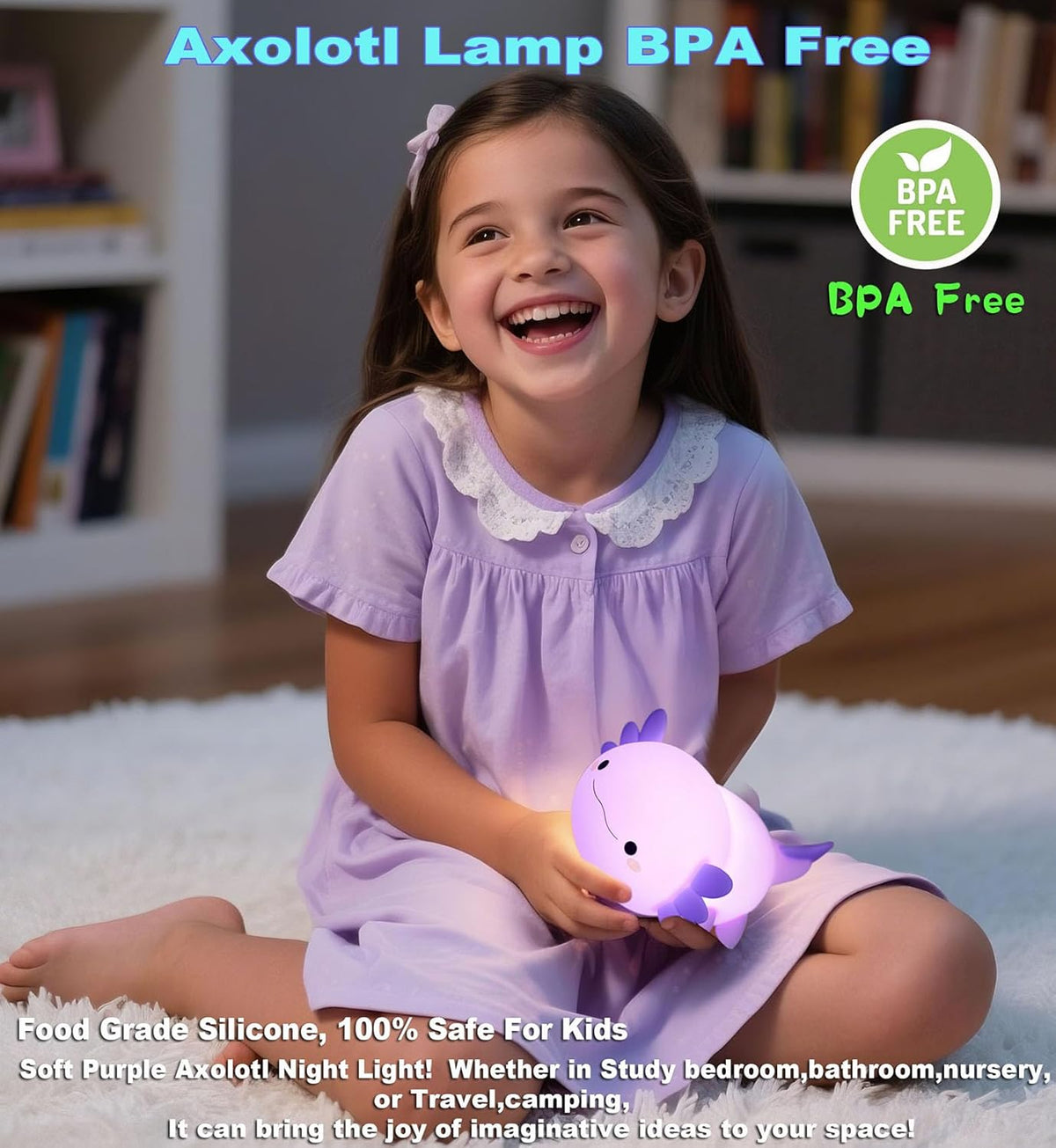 HAPPYBAG Axolotl Night Light,Cute Axolotl lamp Gifts for Kids,Dimmable Silicone Animal Nursery