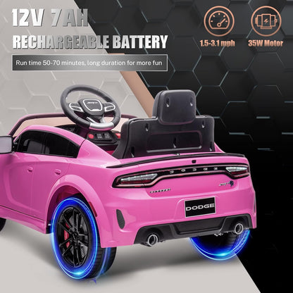 12V 7Ah Kids Electric Ride on Car, Licensed Dodge Charger SRT Hellcat, Battery Powered 4-Wheels Toy