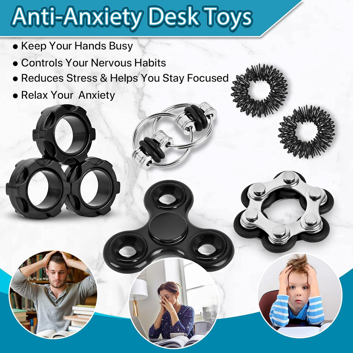 Fidget Toys Adults Pack 6Pcs, EDC Fidgeting Game for Kids Teen Cool Mini Gadget Desk Toys Figette