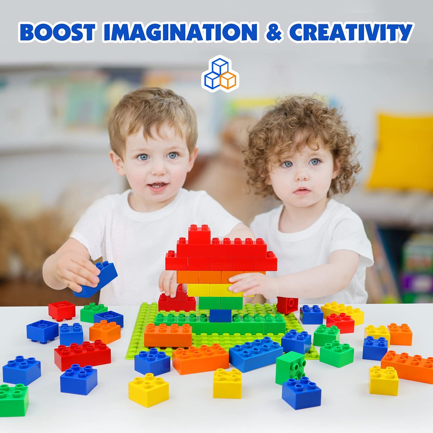 Large Building Blocks for Toddlers Kids Age 2-5, 100 PCS Set with Baseplate