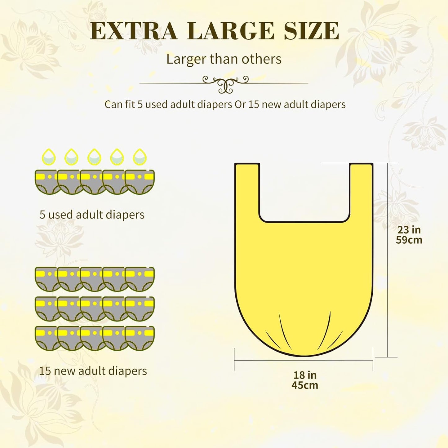 Large Adult Diaper Disposal Bags (18 x 23in), 96 Count, Lemon Scented, Waste Disposal for Elderly
