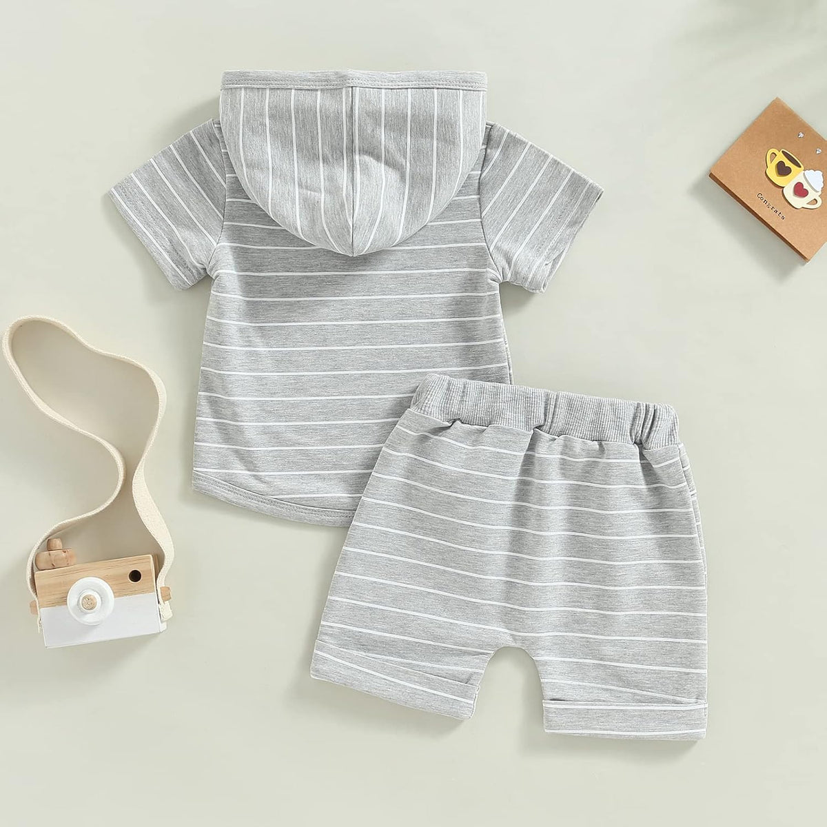 Toddler Baby Boy Summer Hooded Outfit Contrast Color Short Sleeve T Shirt Top Elastic Shorts Summer