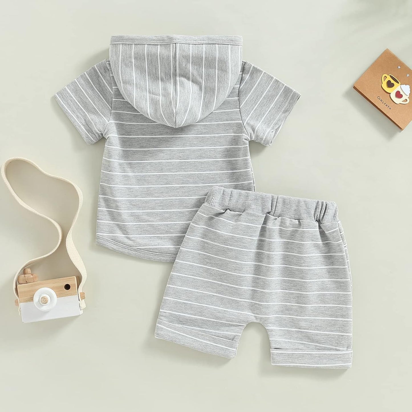 Toddler Baby Boy Summer Hooded Outfit Contrast Color Short Sleeve T Shirt Top Elastic Shorts Summer