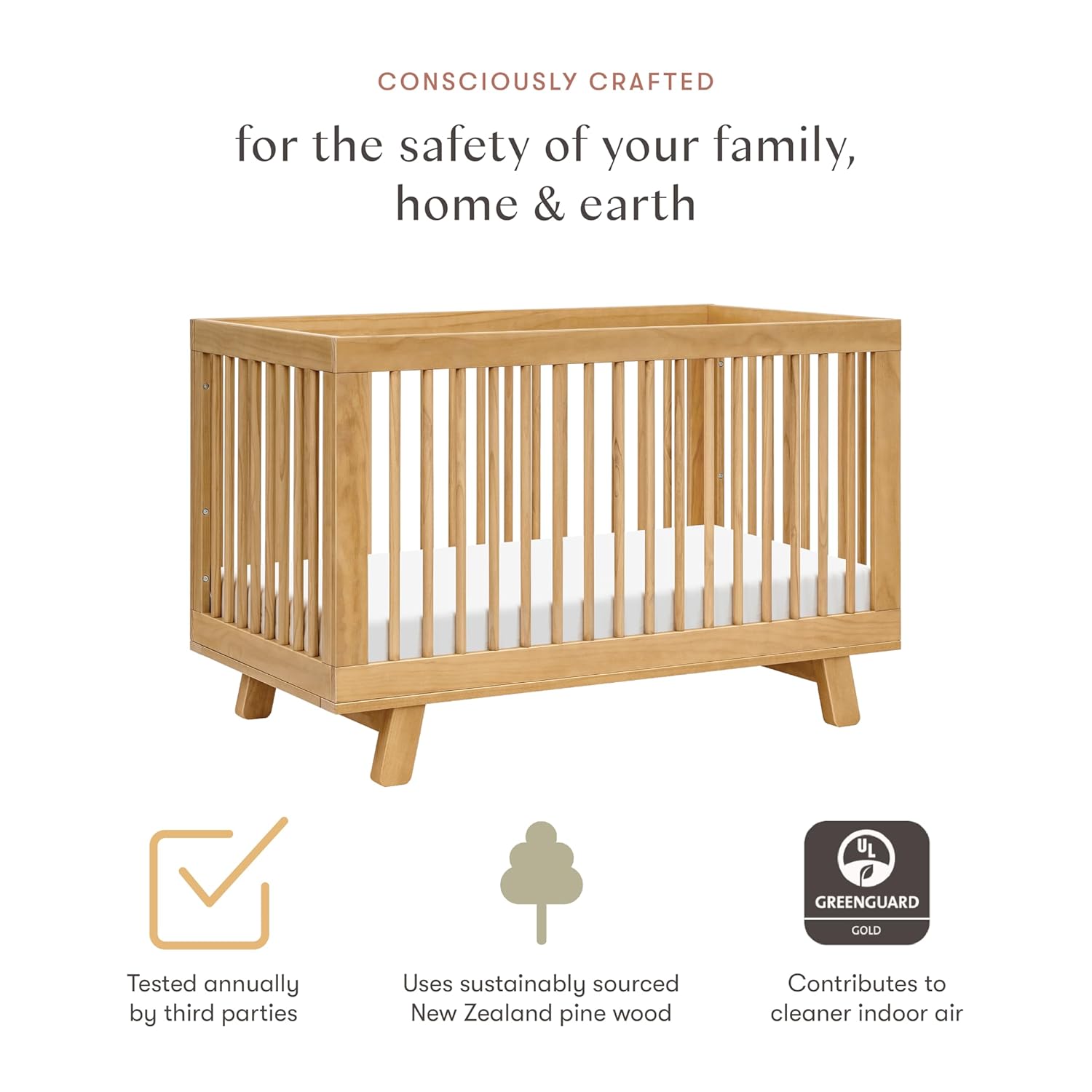 babyletto Hudson 3-in-1 Convertible Baby Crib with Wooden Toddler Bed & Daybed Conversion - Easy to