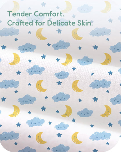 Pack and Play Sheets Fitted, Cloud+Blue Design, Soft and Safe, Hypoallergenic, 2 Pack for Mini Crib