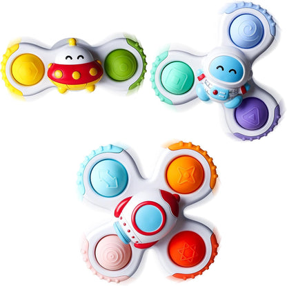 ALASOU 3PCS Pop Suction Cup Spinner Toys for 1 Year Old Boy Girl|Novelty Spinning Tops Toddler Toys