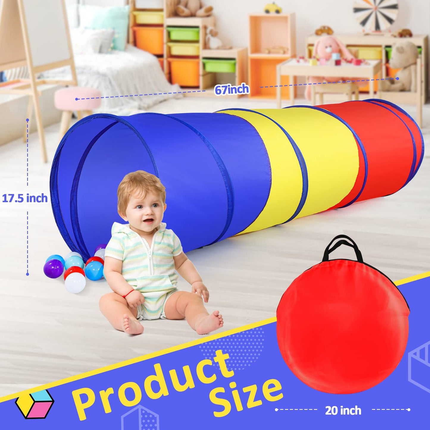 PigPigPen Pop Up Play Tunnel Tent for Toddlers Babies or Dogs, Indoor & Outdoor Toys for Kids