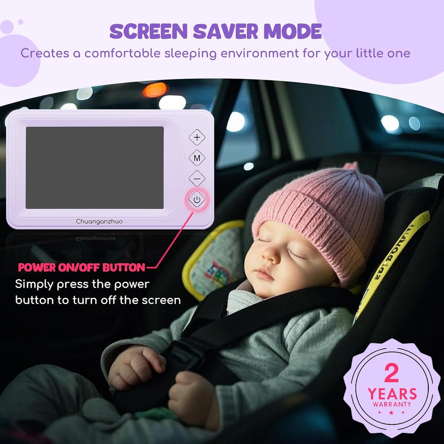 Baby Car Camera with Advanced Crystal-Clear Night Vision, 3X Zoom, USB Powered, 5'' AHD 1080P IPS