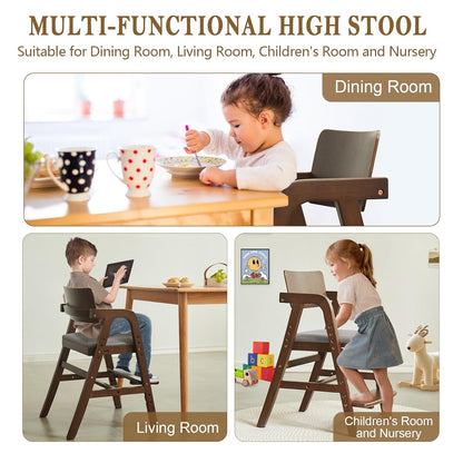 Solid Wood High Chair for Toddlers to Teens, Adjustable Height Toddler Dining Chair, Easy to Clean
