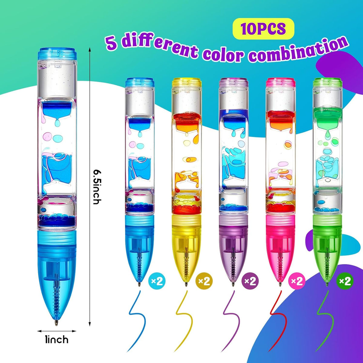 10 Pcs Liquid Motion Bubbler Pens Colorful Hourglass Bubbler Toy Liquid Pen Novelty Sensory Pen Fun