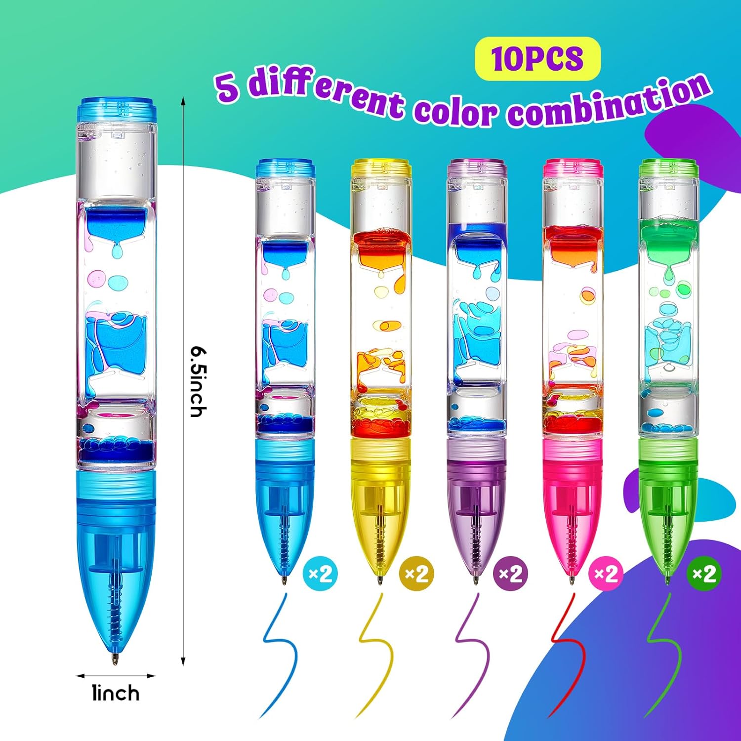10 Pcs Liquid Motion Bubbler Pens Colorful Hourglass Bubbler Toy Liquid Pen Novelty Sensory Pen Fun