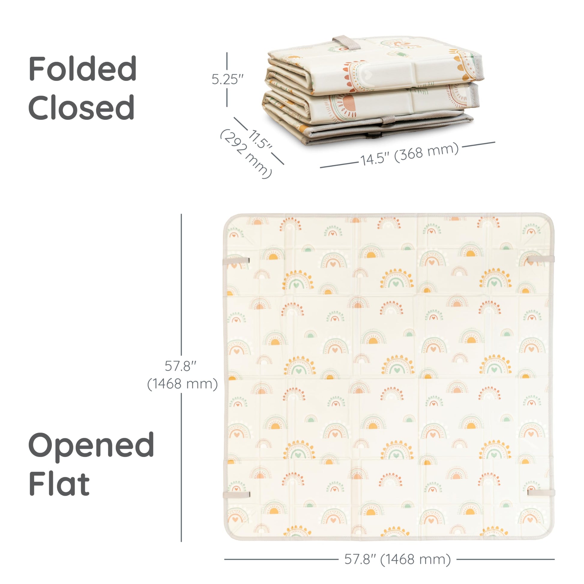 Infantino Foldable Foam Play Mat Reversible 57x57 in, Rainbows