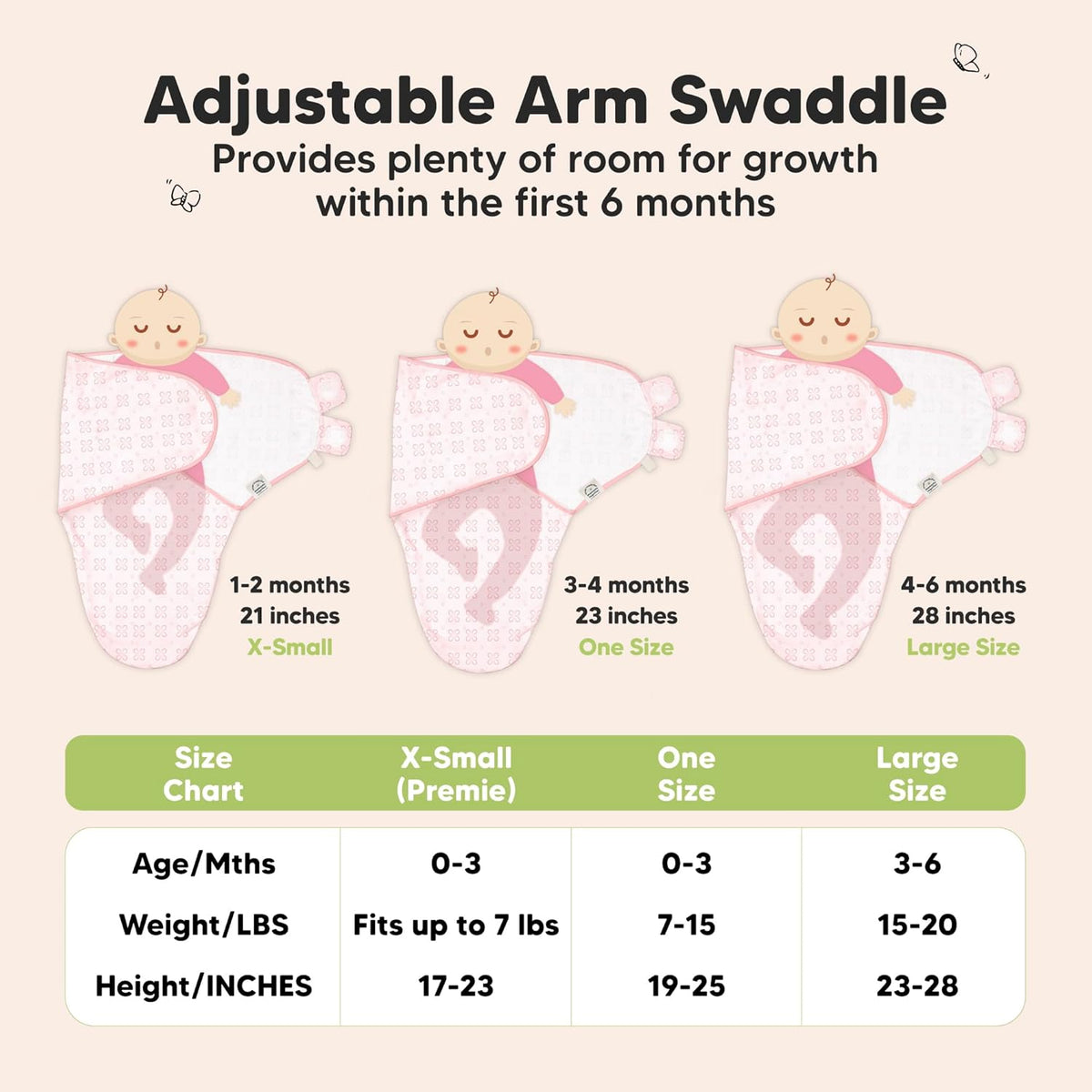 3-Pack Organic Baby Swaddle Sleep Sacks - Swaddles for Newborns, Infant 0-3 Months, Baby Girls