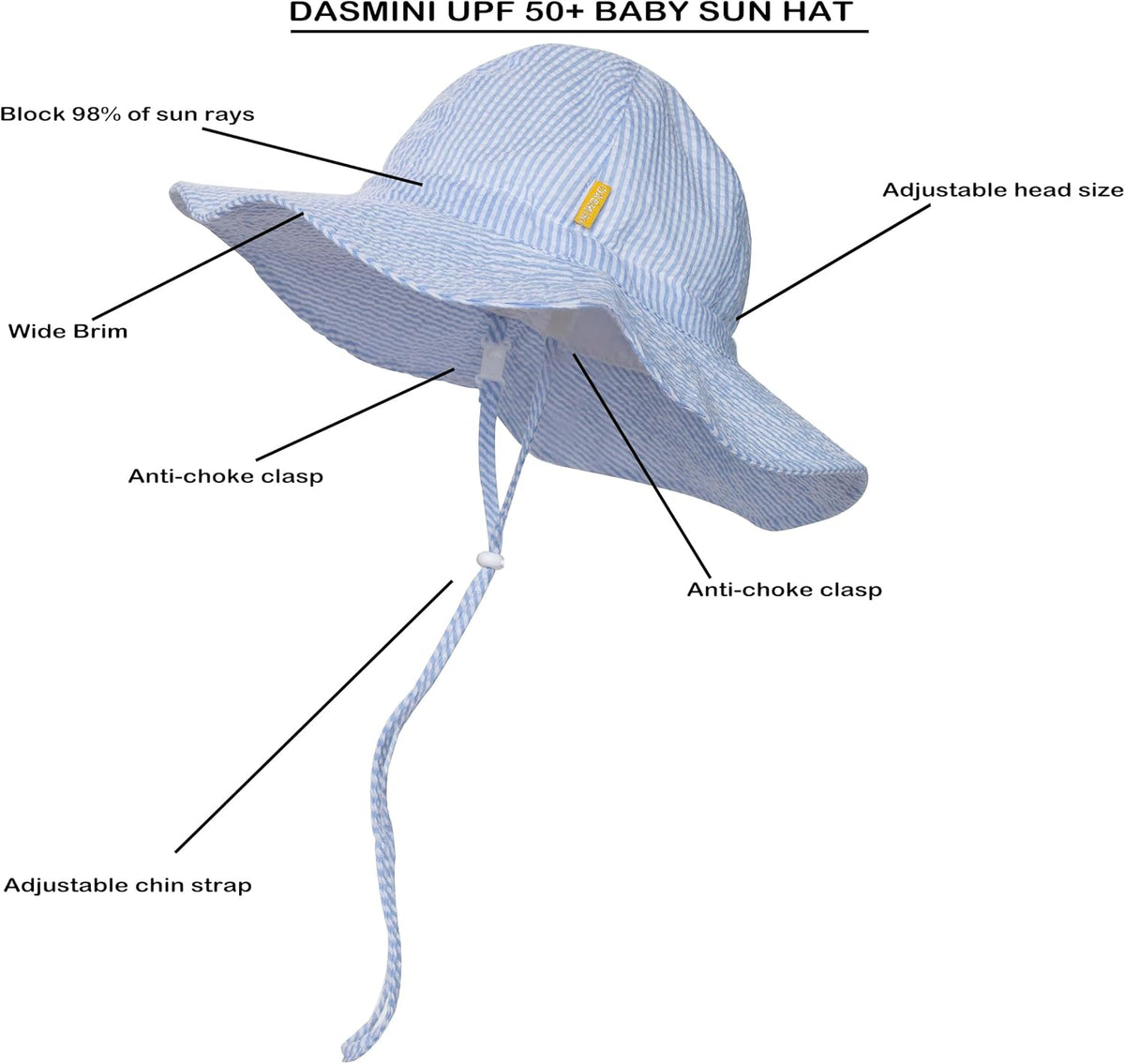 Baby & Toddler Wide Brim Sun Hats UPF 50+ Sun Protection Bucket Cap Cute Adjustable Hat in