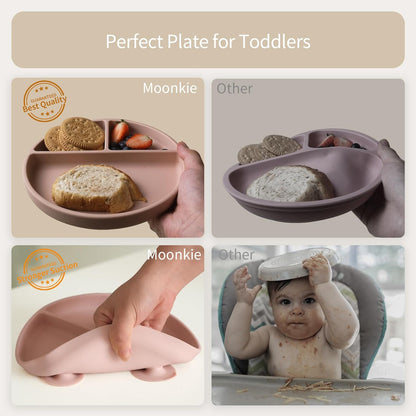 Moonkie Suction Plates for Baby | 100% Silicone BPA-Free Baby Plates with Lids and Food Cover |