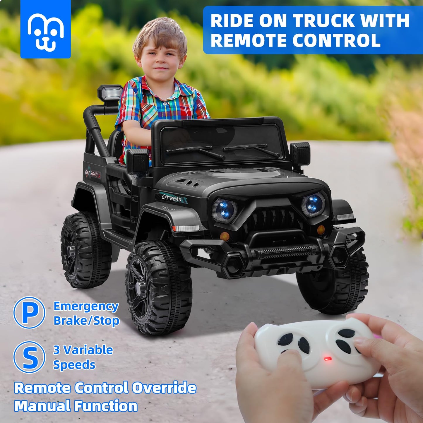 MINIATURE MOTORS 12V Kids Electric Ride on Truck Car Remote Control, Twin 35W Motors 3.5MPH Max