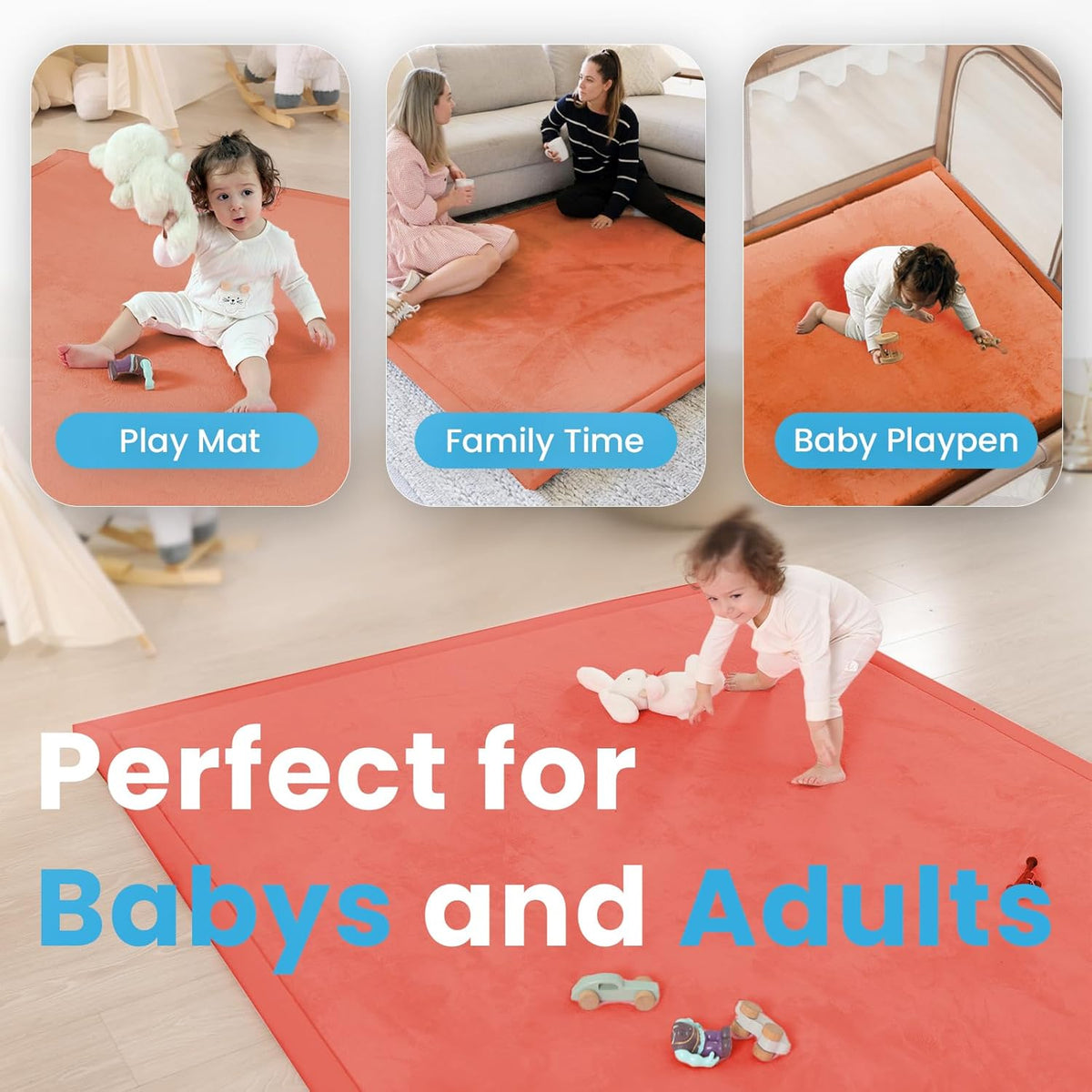 1.3" Thick Baby Play Mat,Ultra Soft Elasti-Foam 50×50 Playpen Mat for Tummy Time,Water-Repellent
