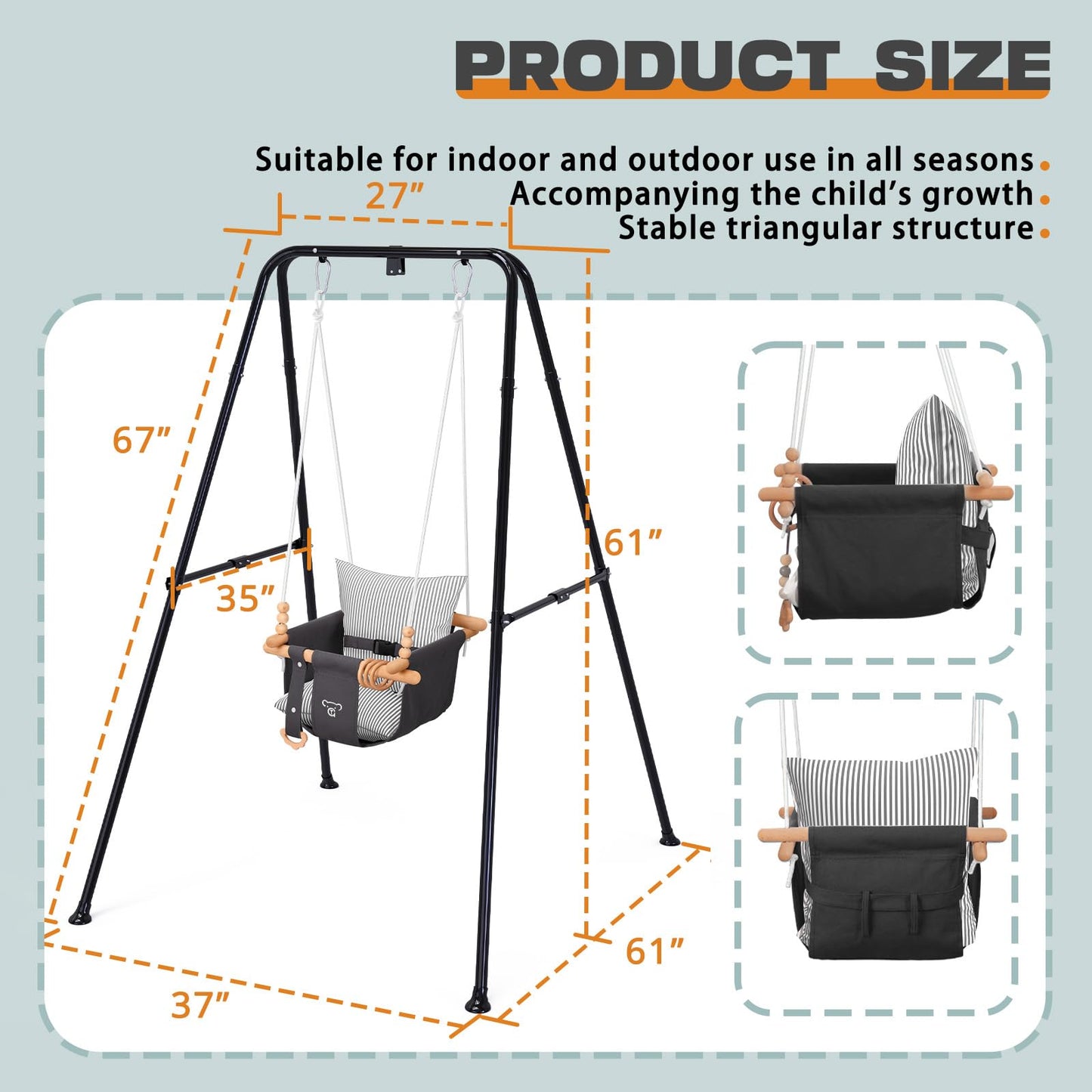 2-in-1 Baby Jumper & Swing - Foldable Stand, Stable Toddler Swing Set for Indoor & Outdoor Use