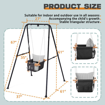 2-in-1 Baby Jumper & Swing - Foldable Stand, Stable Toddler Swing Set for Indoor & Outdoor Use