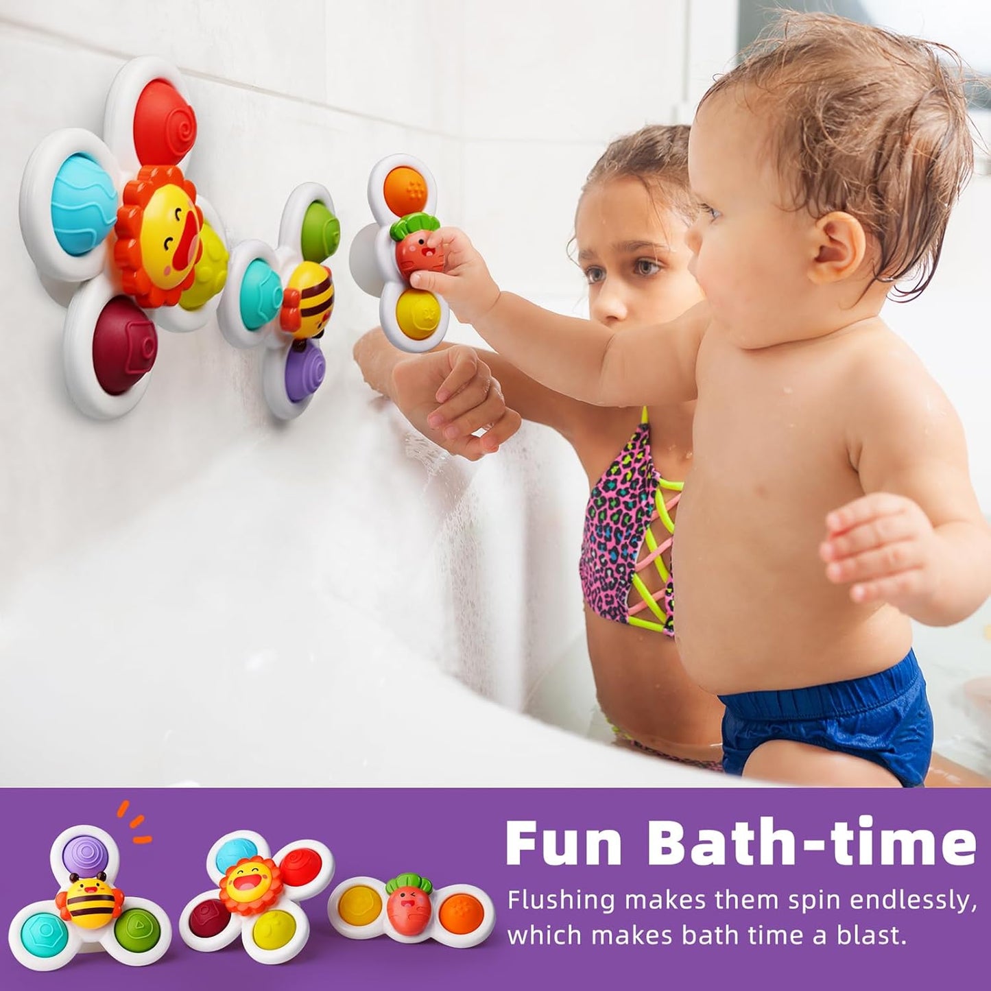LiKee Strong Suction Cup Fidget Spinnerz Sensory Bath Toys for Baby 12 18 Months Airplane Car