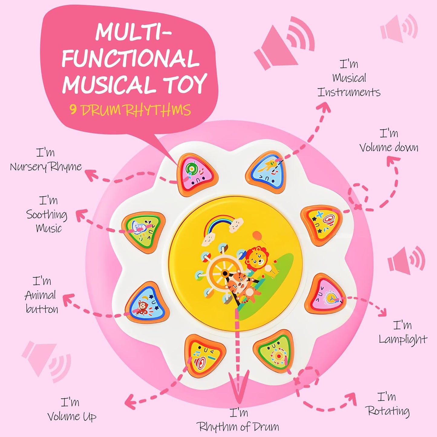 Baby Girl Toys 12 Months, Musical Rotating Light Up Infant Toys Tummy Time for Infant 12-18 Months
