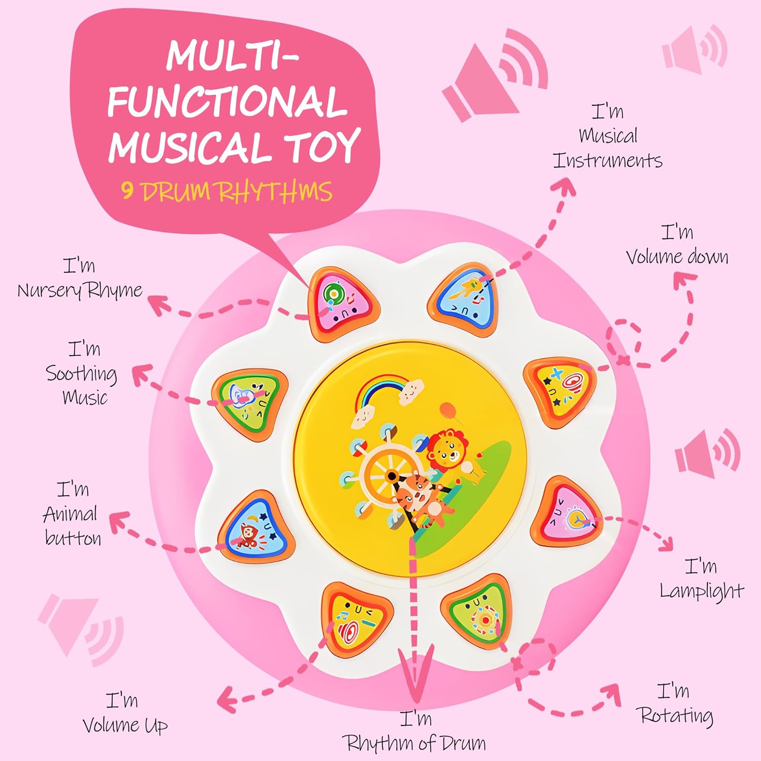 Baby Girl Toys 12 Months, Musical Rotating Light Up Infant Toys Tummy Time for Infant 12-18 Months