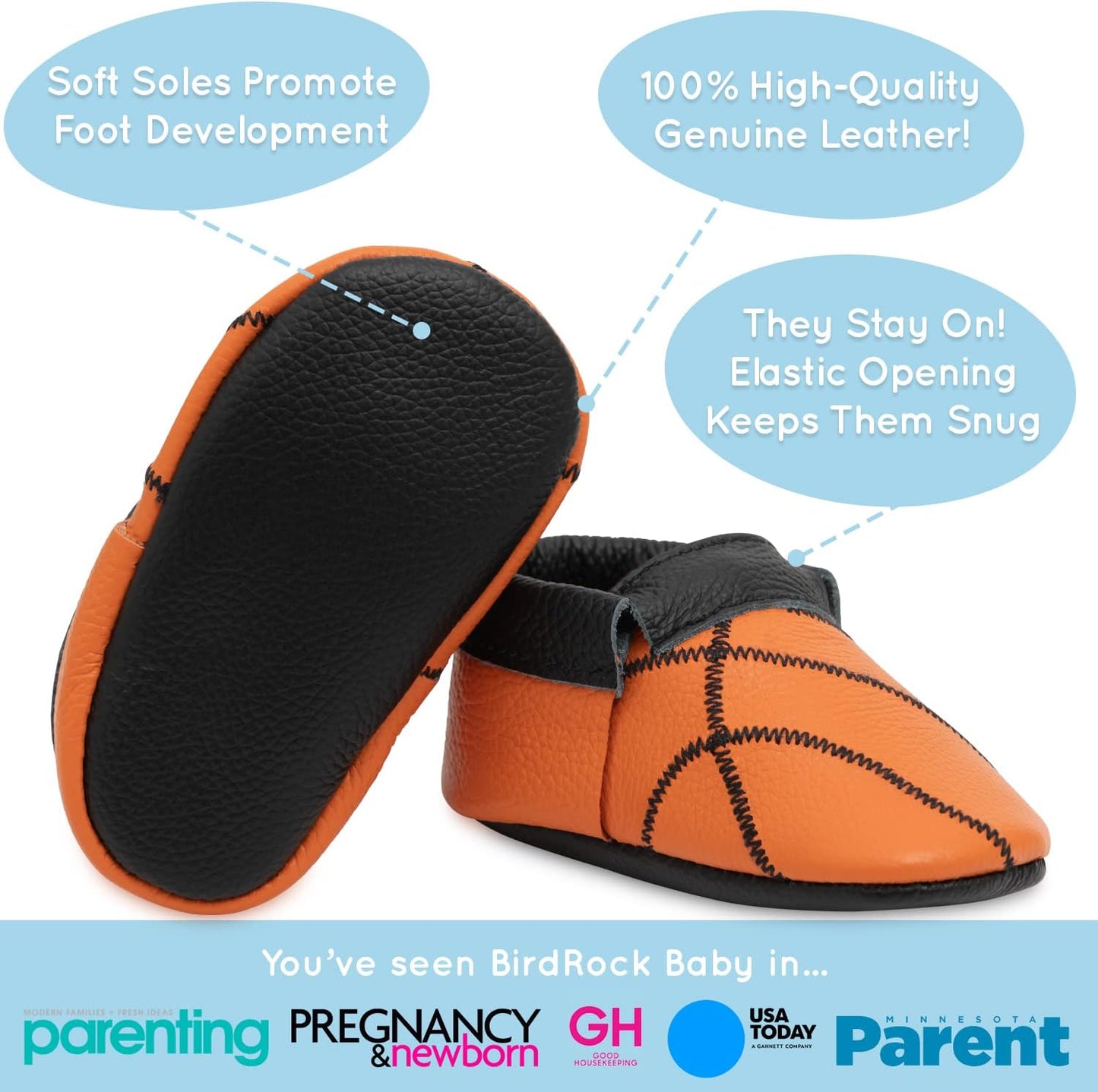BirdRock Baby Fringeless Moccasins - Genuine Leather Boys and Girls Shoes for Newborns, Infants