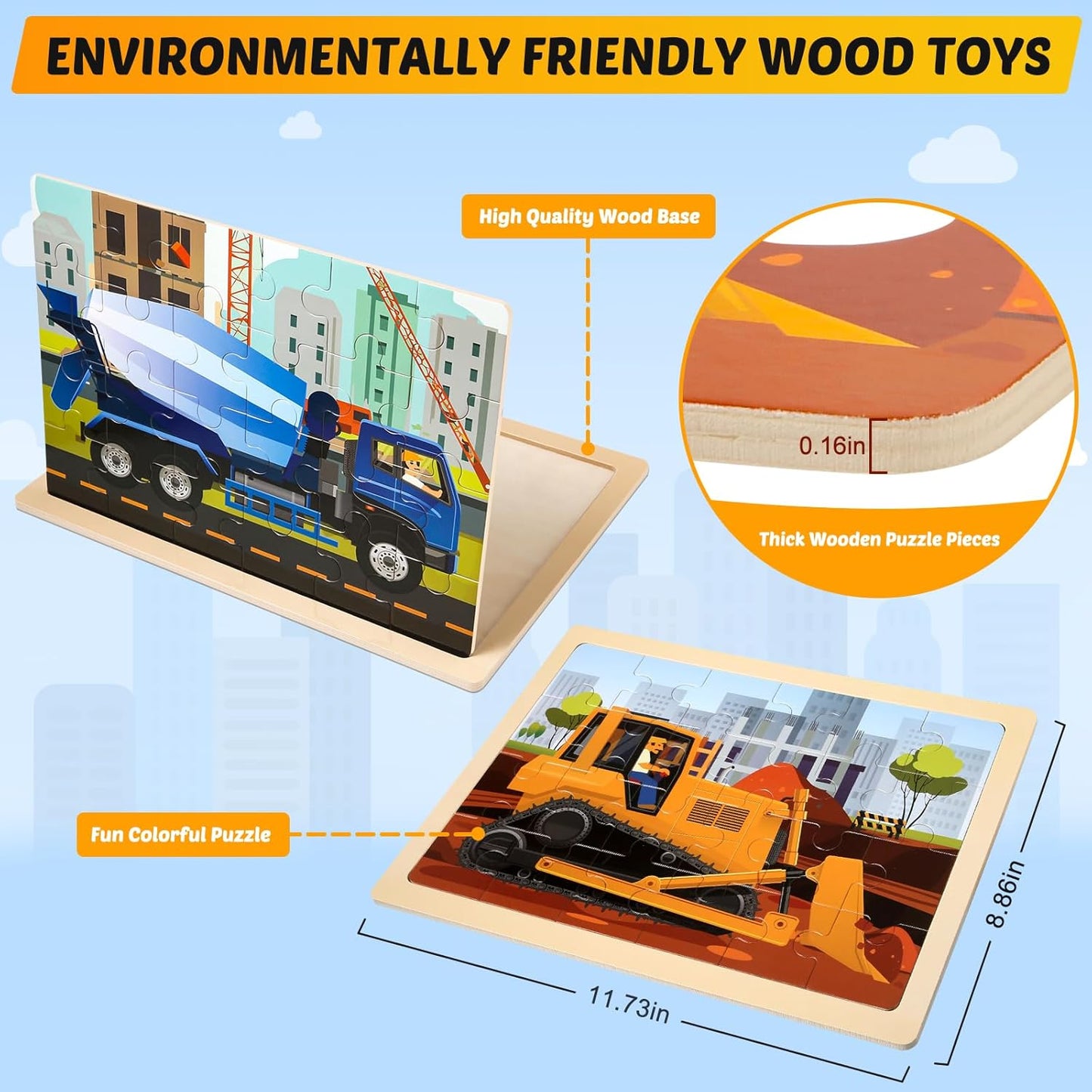 Wooden Vehicle Puzzles for Kids Age 3 4 5 Year Old, 4 Pack 24 Pcs Montessori Toddler Jigsaw Puzzles