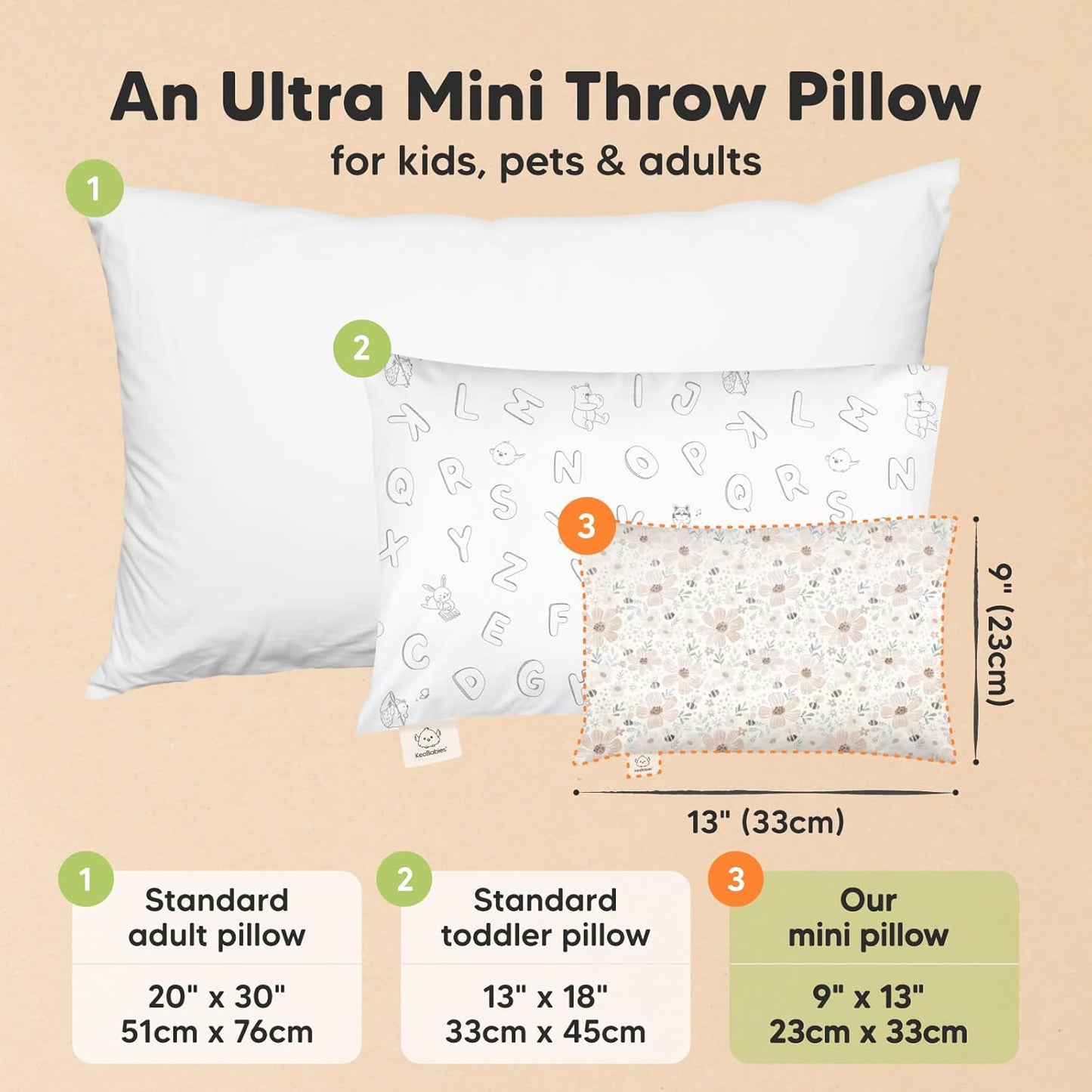 Mini Toddler Pillow with Pillowcase - 9x13 My Little Dreamy Travel Kids Pillow for Sleeping