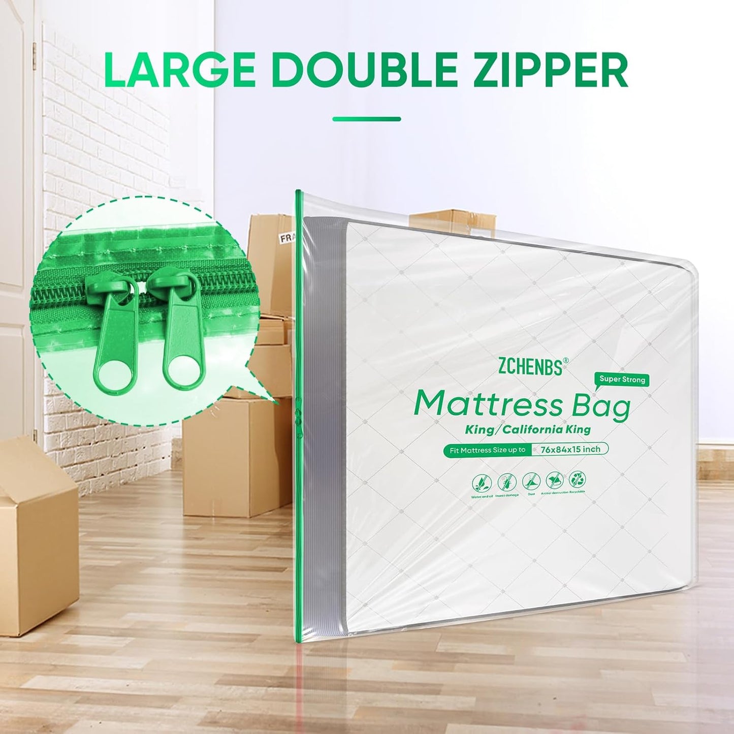 ZCHENBS® – Mattress Bags for Moving and Storage,Mattress Bag with Zippers,5 Mil Ultra-Thick Bed