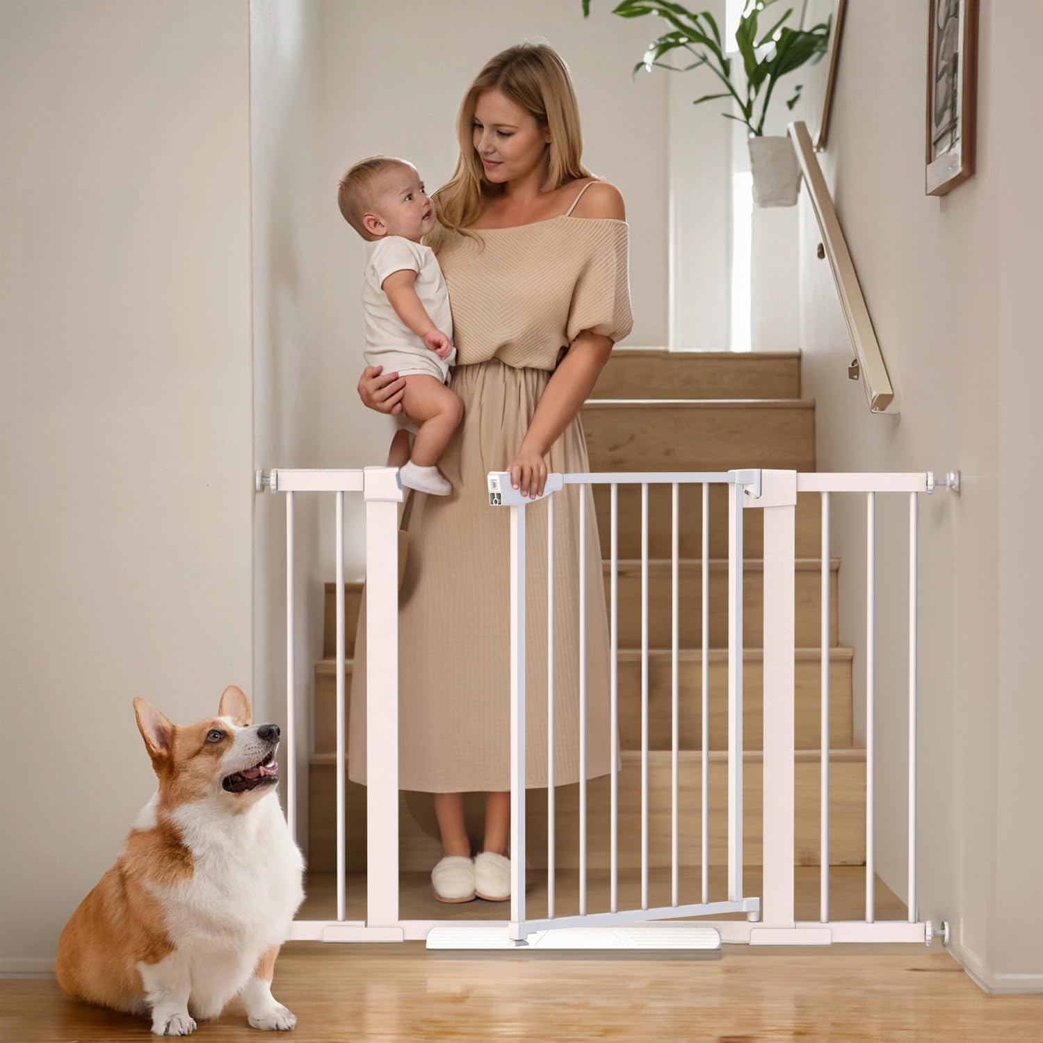 Baby Gate for Stairs - 29.6-46" Auto Close Dog Gate for Doorways, Extra Wide Child Gate Indoor