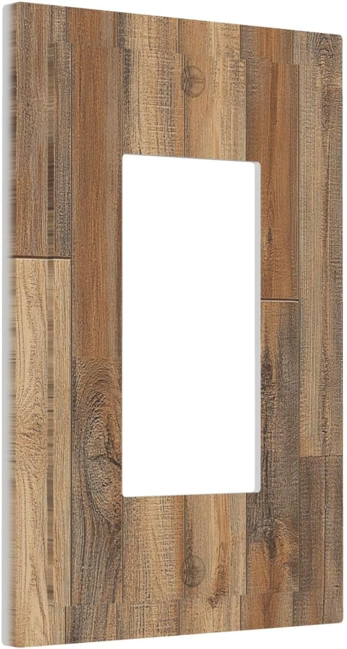 Decorative Outlet Covers Retro Rustic Brown Wood Grain 1 Gang Single Rocker Light Switch Cover
