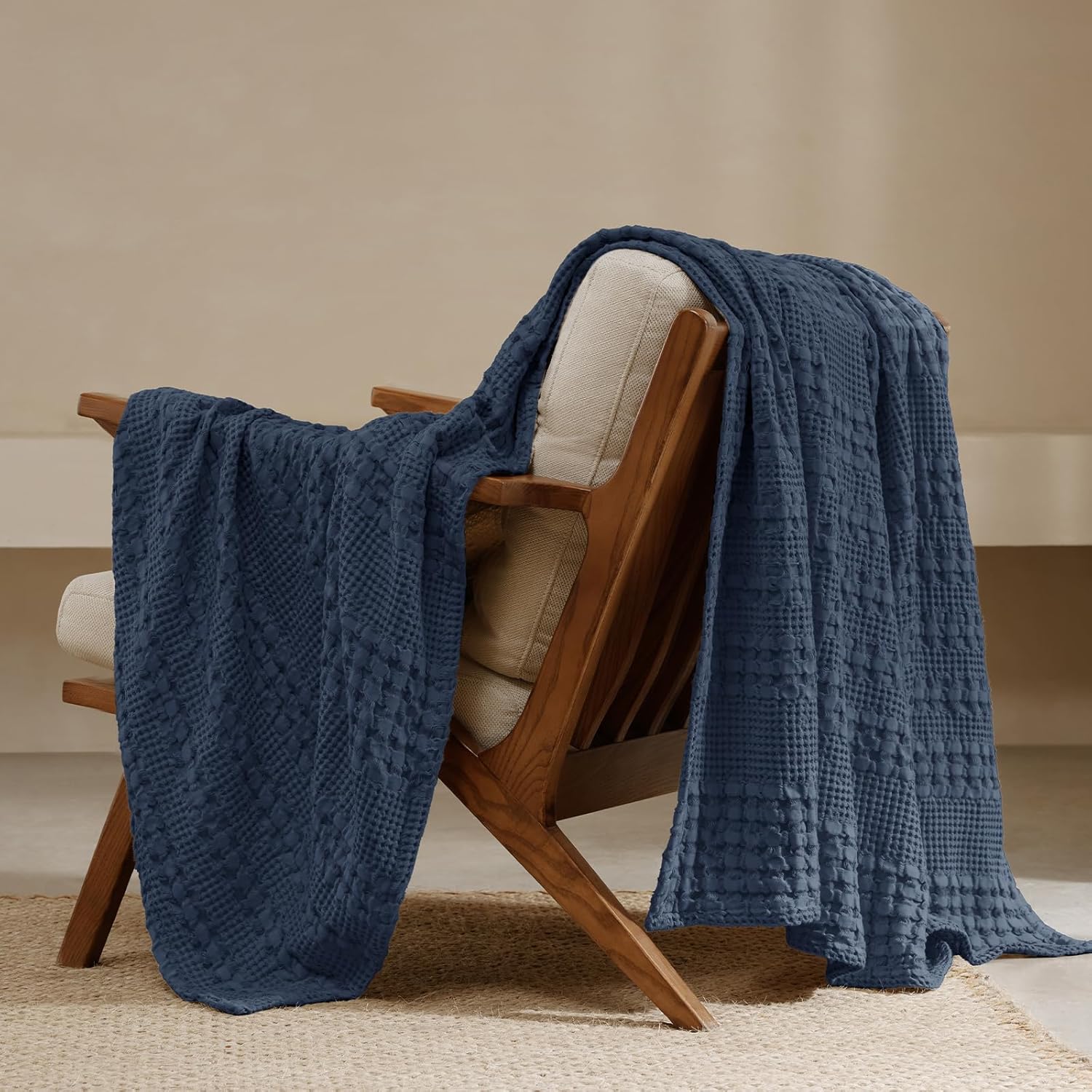 PHF 100% Cotton Waffle Weave Throw Blanket, Soft Lightweight Breathable Cozy Summer Throws for