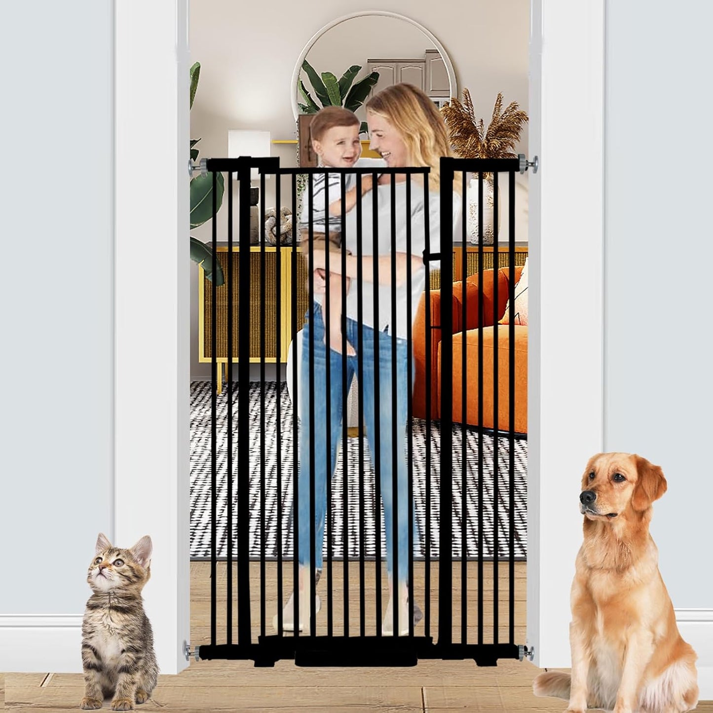55.1 Inch Tall Baby Gate Auto Close Dog Gate Adjustable 29.92" - 43" Wide Pressure Mounted Walk