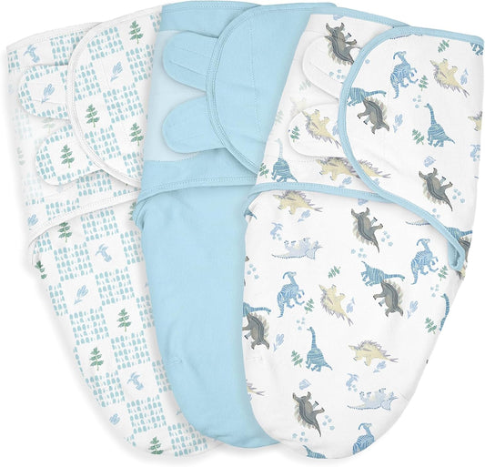 Baby Swaddle Sacks, 3-Pack Newborn Organic Cotton Swaddle Wrap, Adjustable Swaddling Blankets