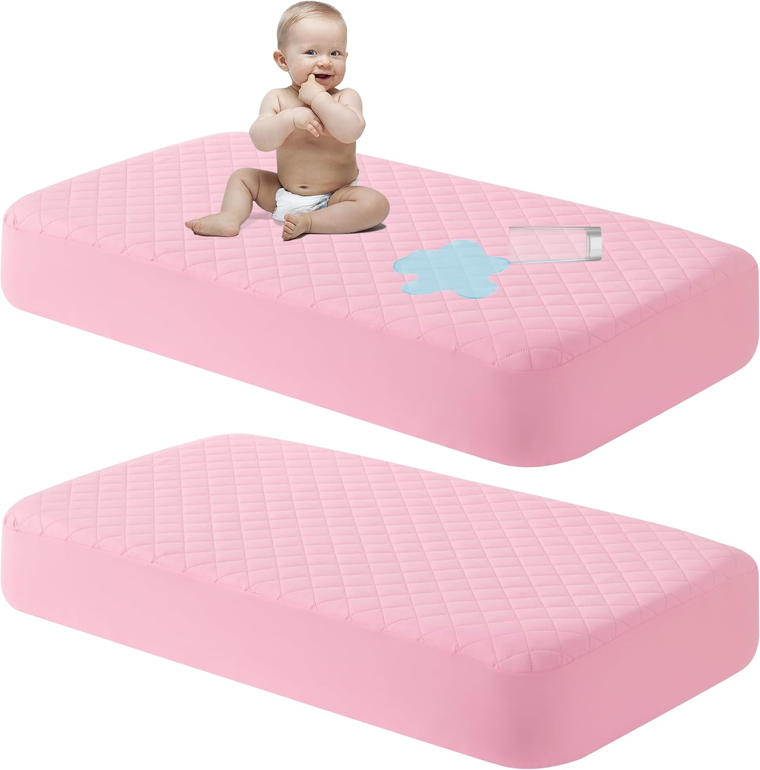 NTBAY 2 Pack Waterproof Mini Crib Mattress Protector, Quilted 24"x38" Fitted Mattress Cover