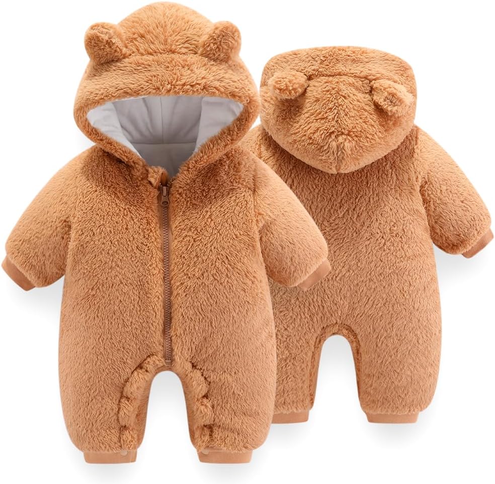 UVIPC Baby Newborn Bear Outfit Fleece Snowsuit Winter Clothes Hooded Jumpsuit Romper for Baby boy