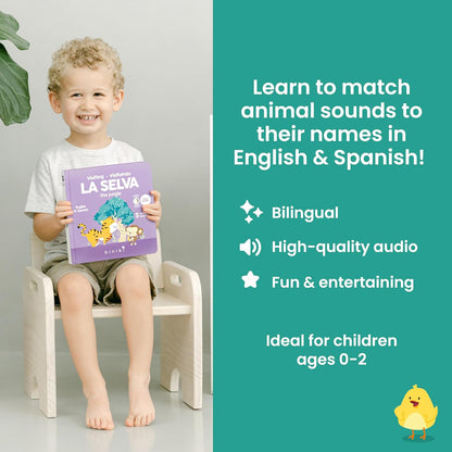 Binibi Spanish Books for Babies & Toddlers 1-3 La Selva Bilingual Sound Book with Jungle Animal
