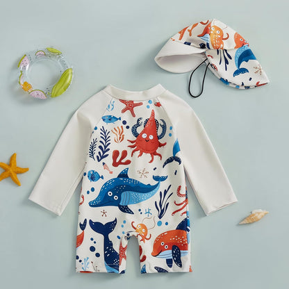 Hnyenmcko Baby/Toddler Boy Rash Guard Swimsuit Long Sleeve One Piece Zipper Swimwear Sunsuit Infant